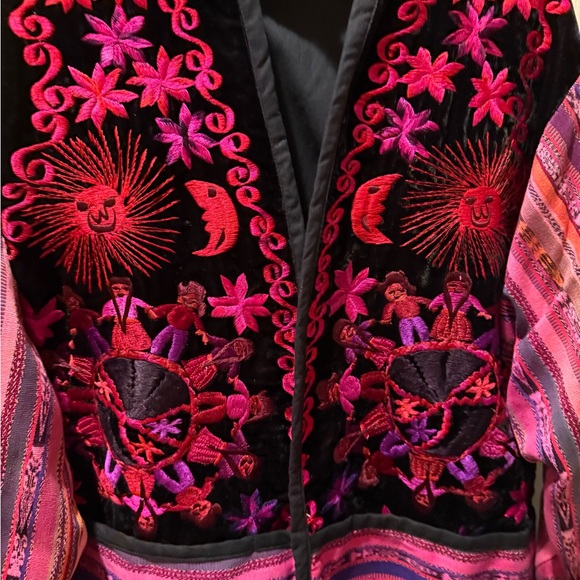Guatemala Jackets & Blazers - Vintage 80s Embroidered Pink and Black Women's handmade velvet Jacket